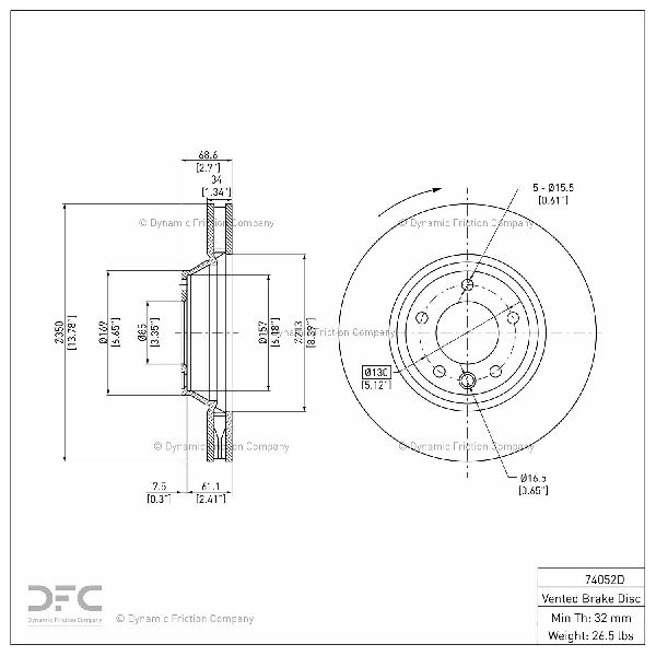 2007-2015 Audi Q7 Disc Brake Rotor - Front Right (Dynamic Friction)
