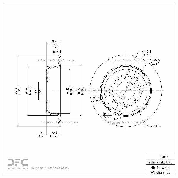 1992-2000 Honda Civic Disc Brake Rotor - Rear (Dynamic Friction)