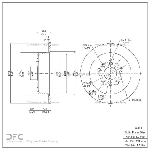 2006-2008 Lexus RX400h Disc Brake Rotor - Rear (Dynamic Friction)