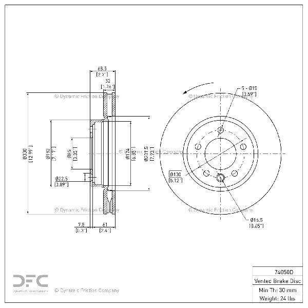 2003-2010 Porsche Cayenne Disc Brake Rotor - Front Left (Dynamic Friction)