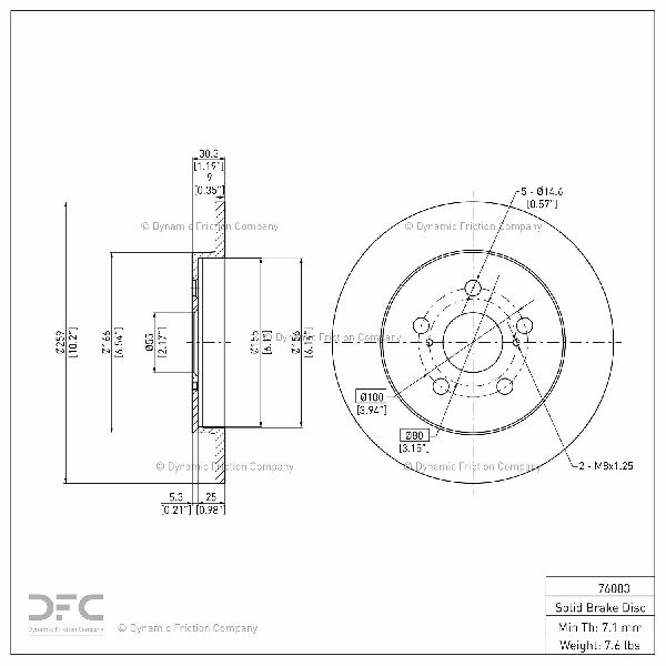 2010-2022 Toyota Prius Disc Brake Rotor - Rear (Dynamic Friction)
