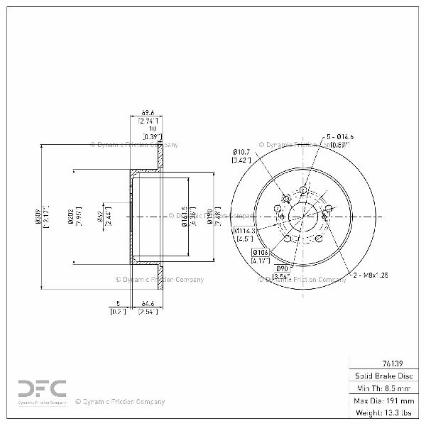 2008-2013 Toyota Highlander Disc Brake Rotor - Rear (Dynamic Friction)