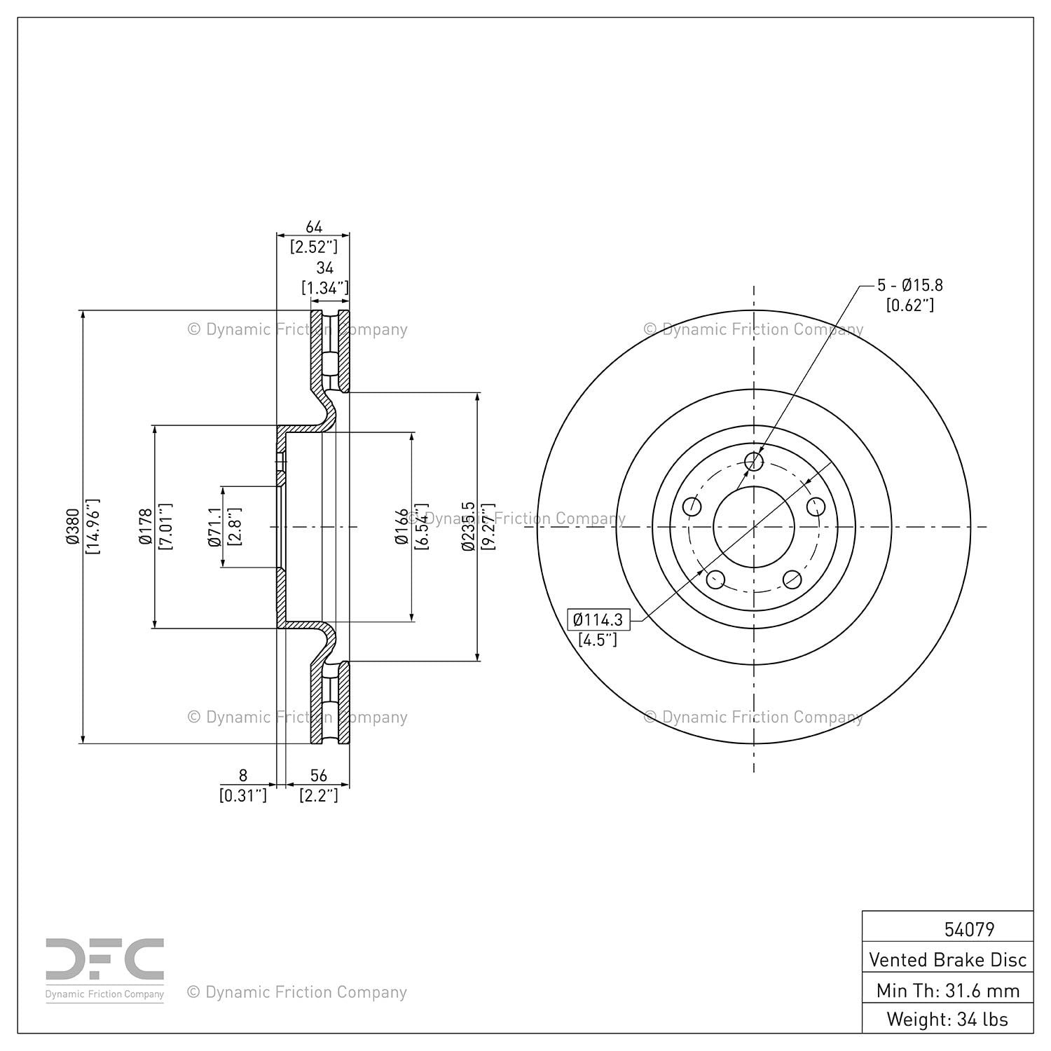 2023, 2022, 2021, 2020, 2019, 2018, 2017, 2016, 2015 Ford Mustang Disc Brake Rotor