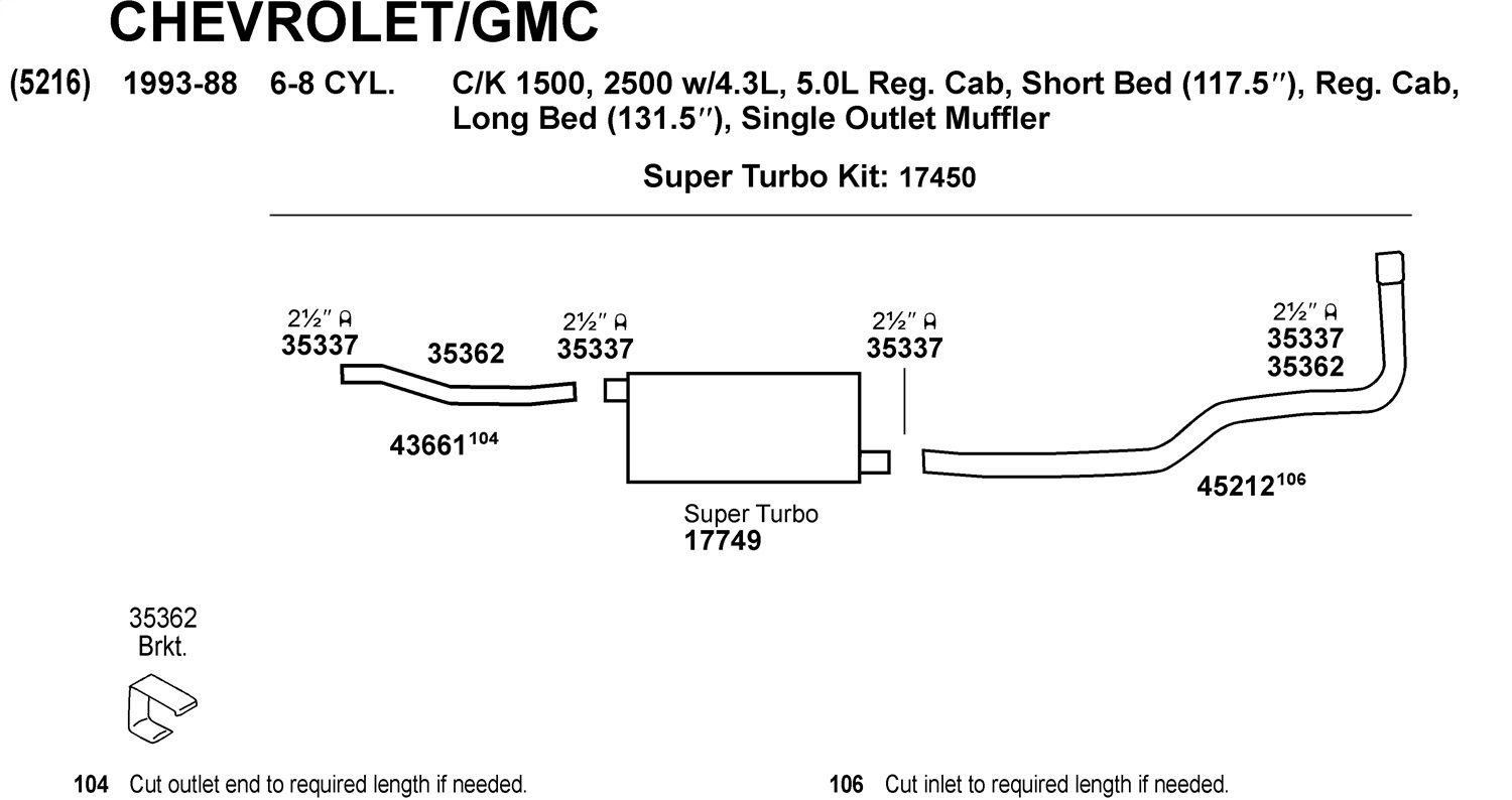 1993, 1992, 1991, 1990, 1989, 1988 Chevrolet C2500 Exhaust Muffler