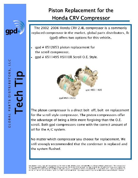 2002-2006 Honda CR-V A/C Compressor (Global Parts)