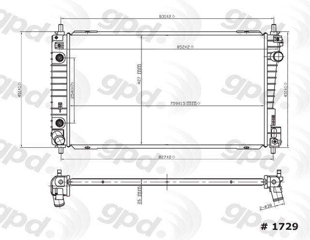 1995-2002 Lincoln Continental Radiator (Global Parts)