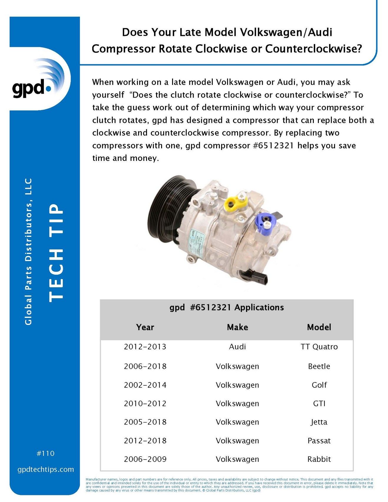2009, 2008, 2007, 2006 Volkswagen Rabbit RS Quattro A/C Compressor