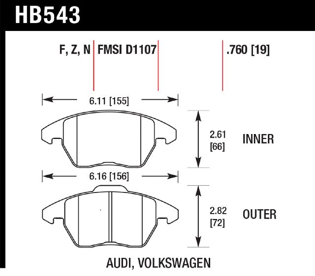 2006-2013 Audi A3 Disc Brake Pad Set - Front (Hawk Performance)