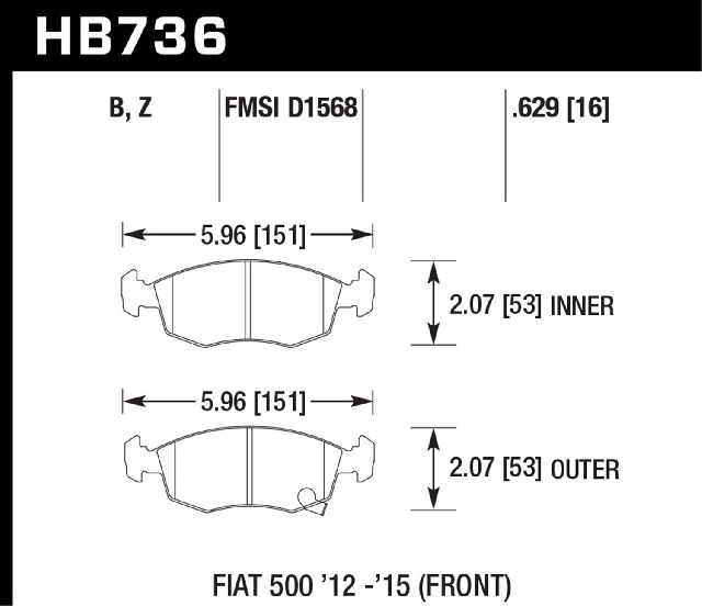 2012-2016 Fiat 500 Disc Brake Pad Set - Front (Hawk Performance)