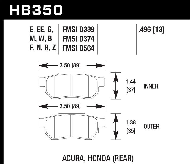 1992-2000 Honda Civic Disc Brake Pad Set - Rear (Hawk Performance)