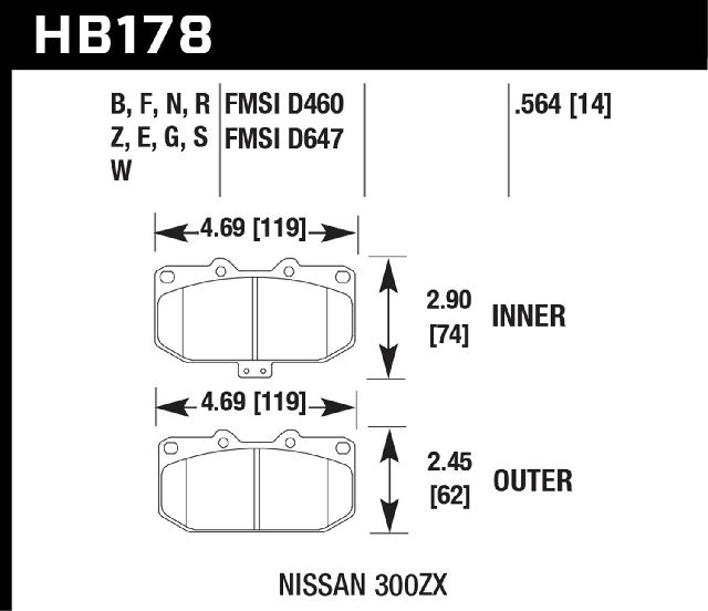 1989-1996 Nissan 300ZX Disc Brake Pad Set - Front (Hawk Performance)