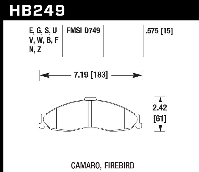 1998-2002 Pontiac Firebird Disc Brake Pad Set - Front (Hawk Performance)