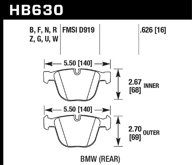 2004-2005 BMW 545i Disc Brake Pad Set - Rear (Hawk Performance)