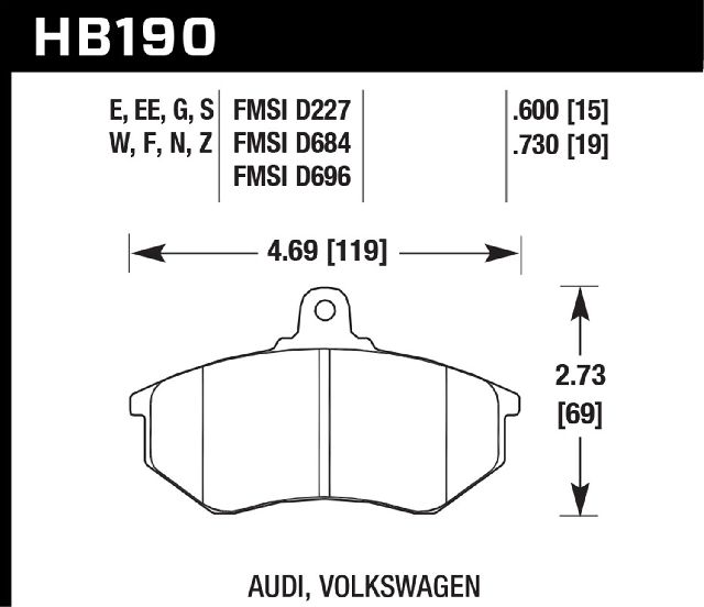 1993-1998 Volkswagen Jetta Disc Brake Pad Set - Front (Hawk Performance)