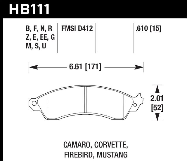 1988-1992 Pontiac Firebird Disc Brake Pad Set - Front (Hawk Performance)