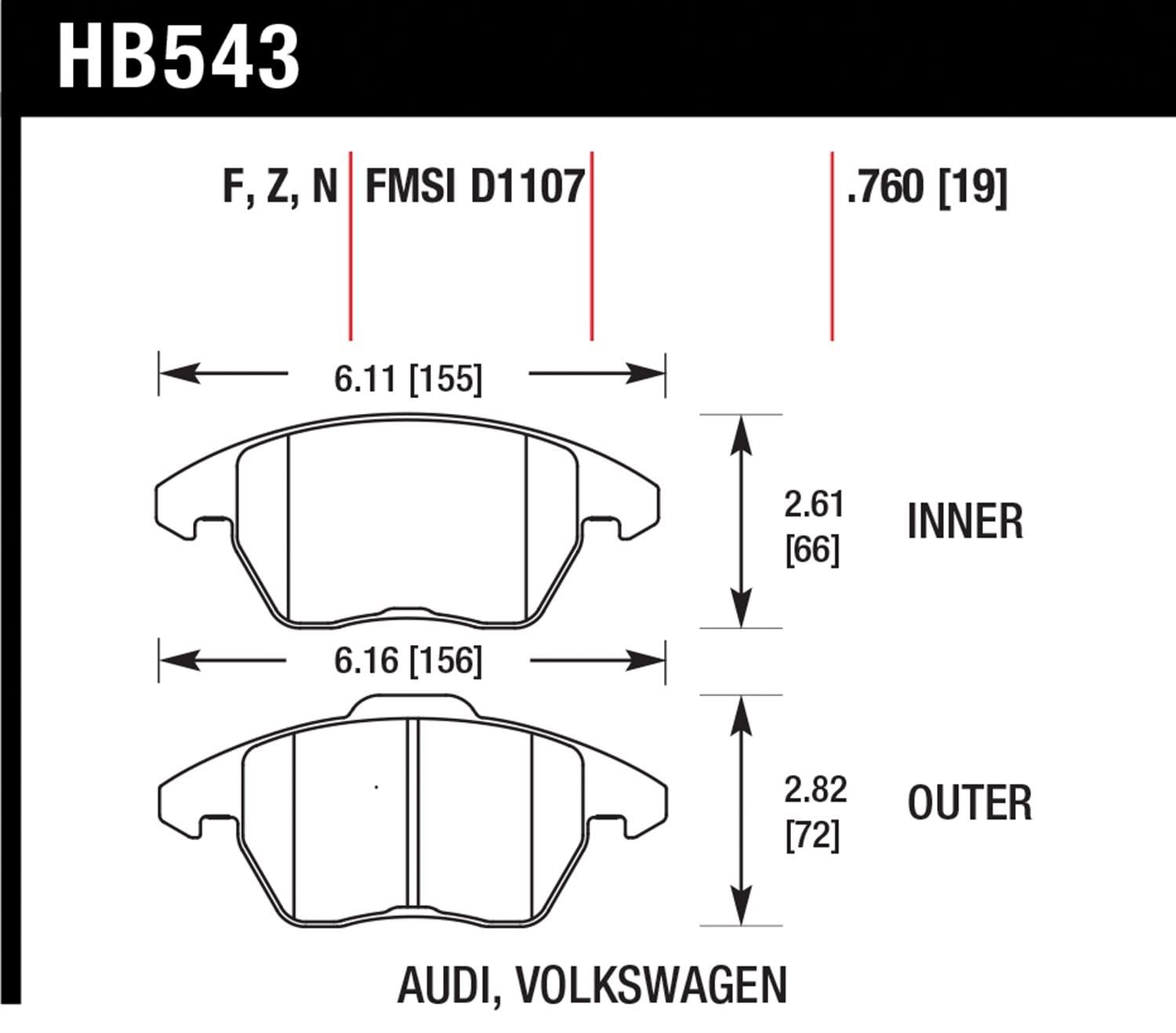 2013, 2012, 2011, 2010, 2009, 2008, 2007, 2006 Audi A3 Disc Brake Pad Set