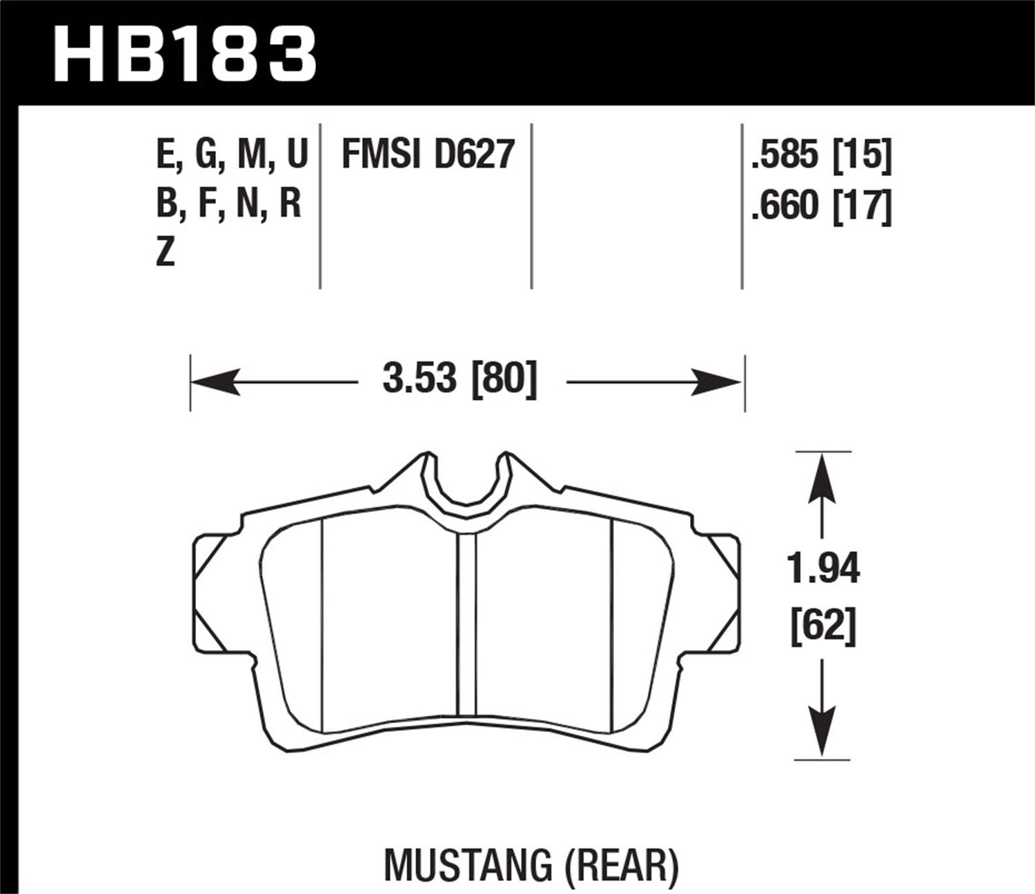2004, 2003, 2002, 2001, 2000, 1999, 1998, 1997, 1996, 1995, 1994 Ford Mustang Disc Brake Pad Set