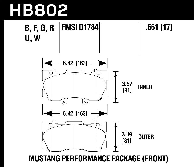 2015-2019 Ford Mustang Disc Brake Pad Set - Front (Hawk)