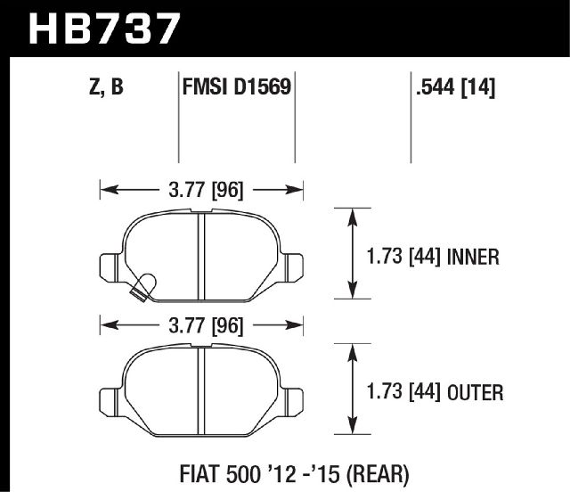 2013-2016 Fiat 500 Disc Brake Pad Set - Rear (Hawk)