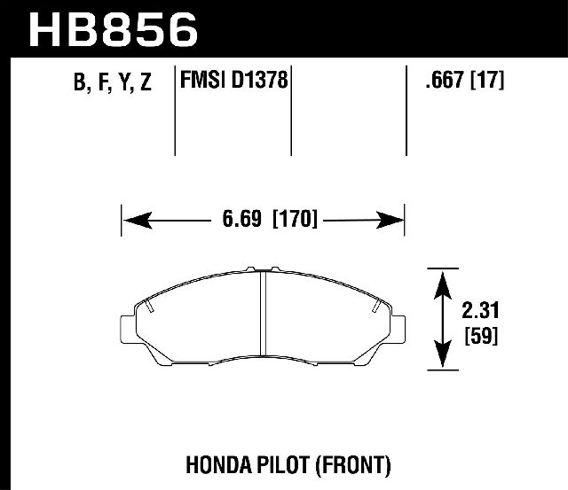 2009-2015 Honda Pilot Disc Brake Pad Set - Front (Hawk)