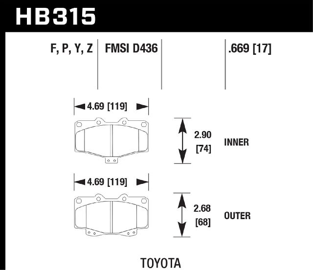 1995-2004 Toyota Tacoma Disc Brake Pad Set - Front (Hawk)