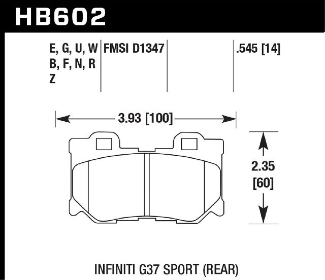 2014-2019 INFINITI Q50 Disc Brake Pad Set - Rear (Hawk)