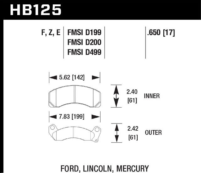1982-1987 Lincoln Continental Disc Brake Pad Set - Front (Hawk)