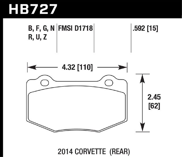 2016-2018 Chevrolet Camaro Disc Brake Pad Set - Rear (Hawk)