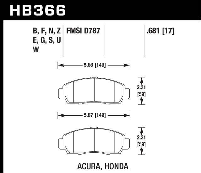 2004-2014 Acura TSX Disc Brake Pad Set - Front (Hawk)