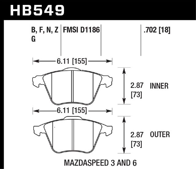 2007-2013 Mazda 3 Disc Brake Pad Set - Front (Hawk)