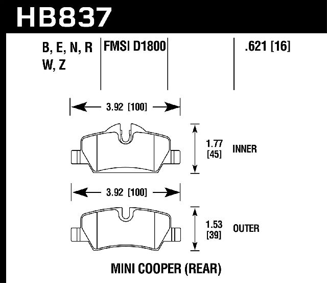 2014-2019 Mini Cooper Disc Brake Pad Set - Rear (Hawk)