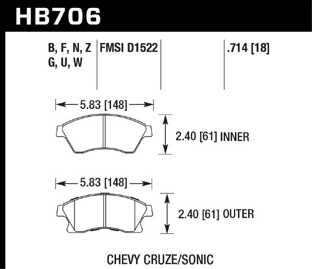 2012-2015 Chevrolet Sonic Disc Brake Pad Set - Front (Hawk)