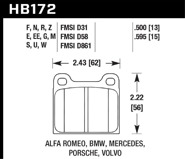 1998-2000 Volvo V70 Disc Brake Pad Set - Rear (Hawk)