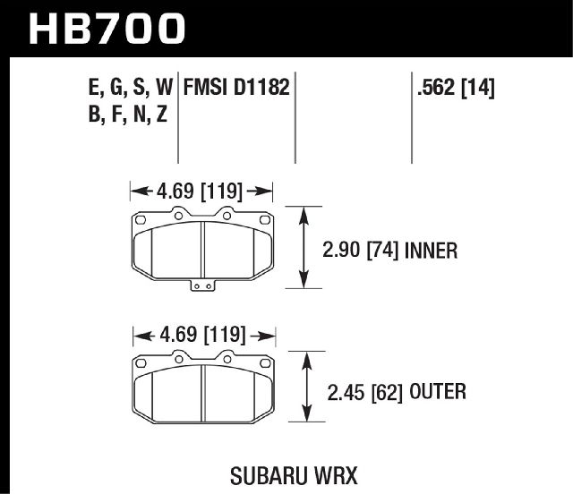 2006-2007 Subaru Impreza Disc Brake Pad Set - Front (Hawk)