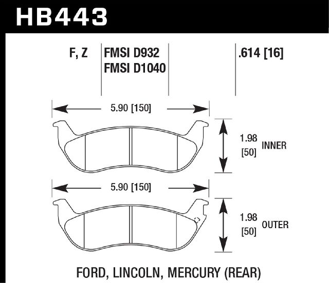 2003-2004 Lincoln Town Car Disc Brake Pad Set - Rear (Hawk)
