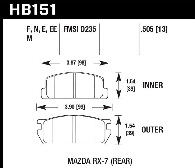 1981-1985 Mazda RX-7 Disc Brake Pad Set - Rear (Hawk)
