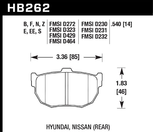1998-2000 Hyundai Elantra Disc Brake Pad Set - Rear (Hawk)