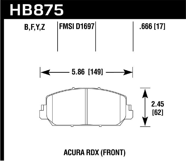 2014-2019 Acura RLX Disc Brake Pad Set - Front (Hawk)