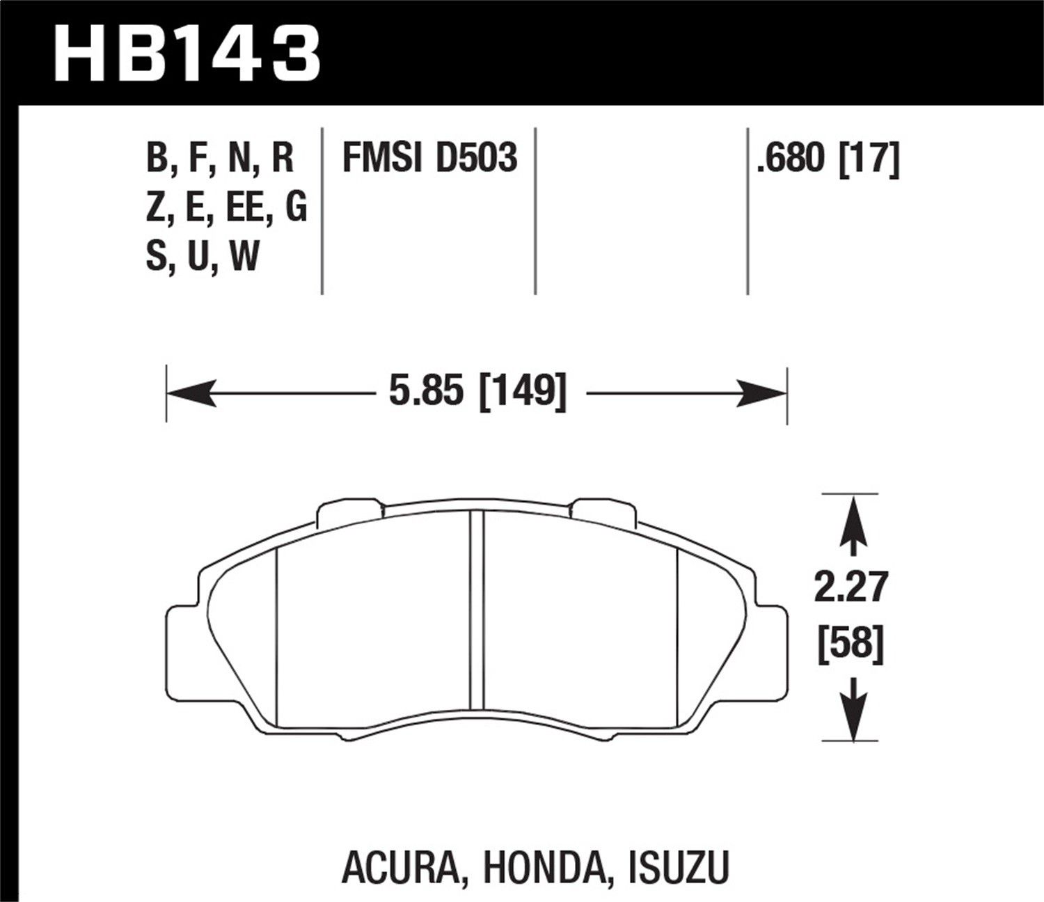 1999, 1998, 1997 Acura CL Disc Brake Pad Set