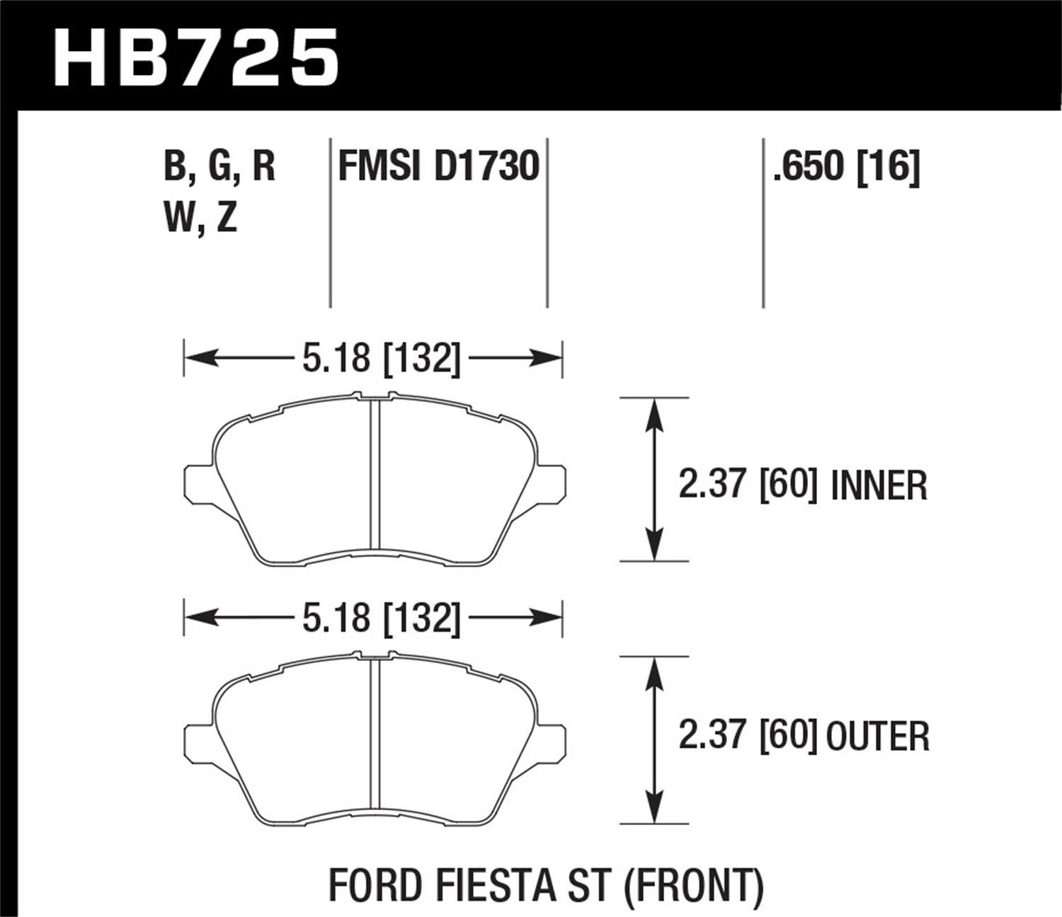 2019, 2018, 2017, 2016, 2015, 2014 Ford Fiesta Disc Brake Pad Set