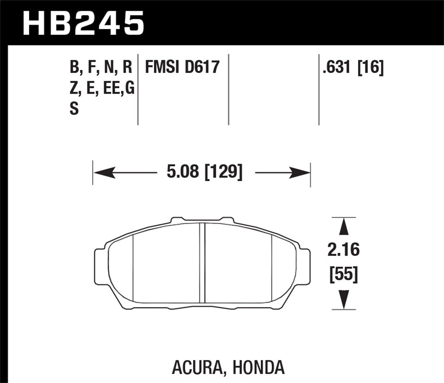 2001, 2000, 1999, 1998, 1997, 1996, 1995, 1994 Acura Integra Disc Brake Pad Set