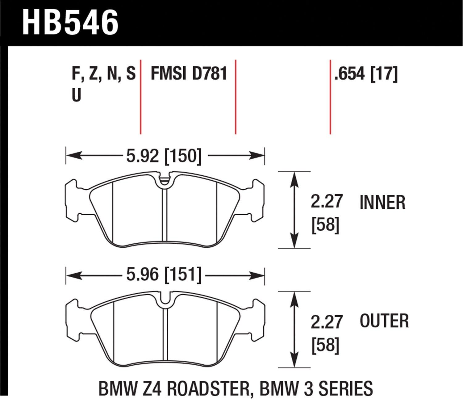 2003-2008 BMW 323Ci Disc Brake Pad Set Hawk