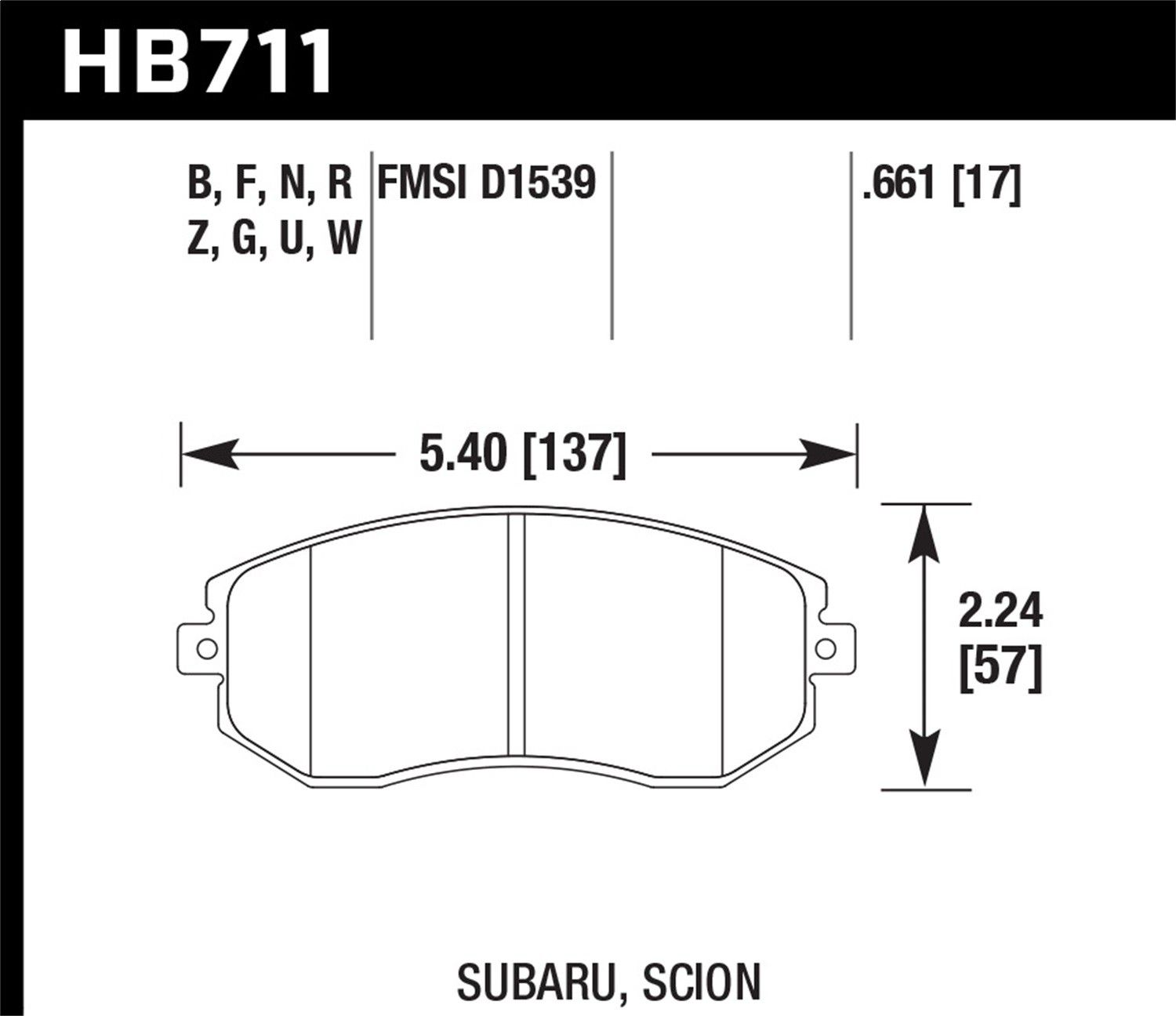 2014, 2013 Subaru Outback Disc Brake Pad Set