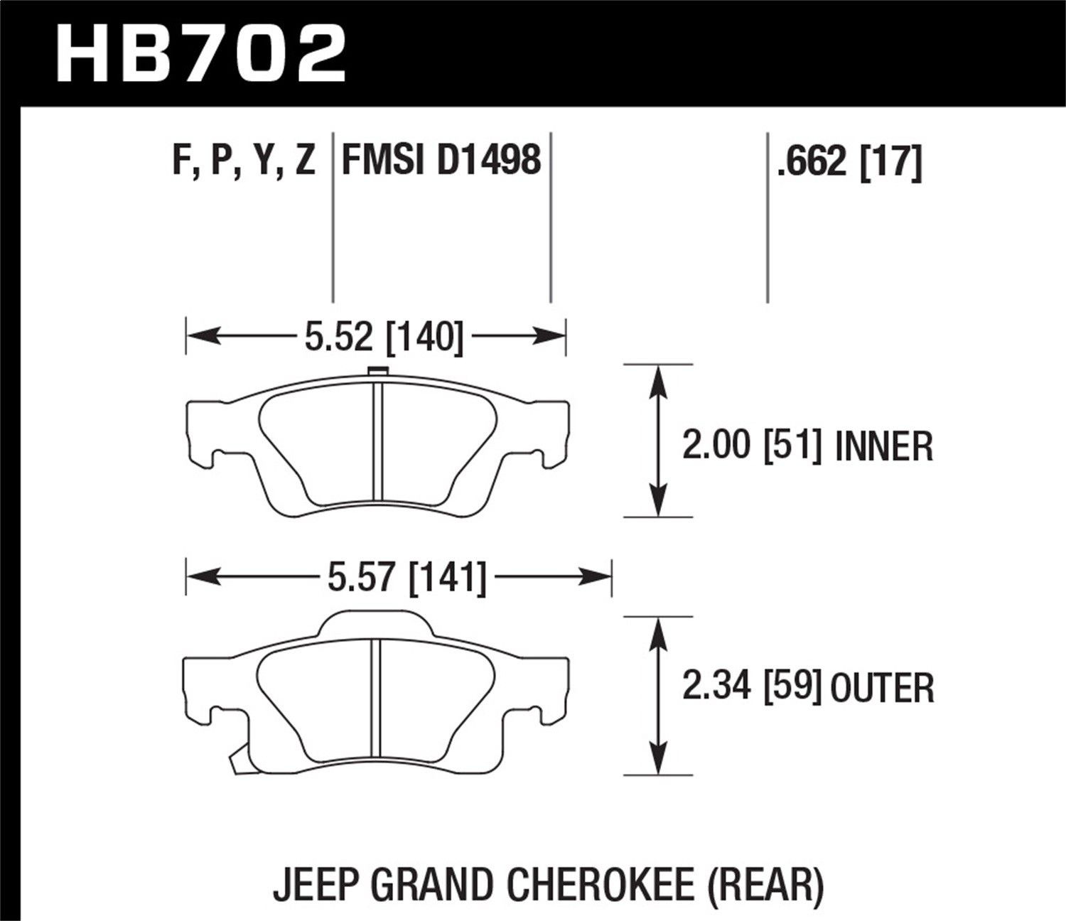 2019, 2018, 2017, 2016, 2015, 2014, 2013, 2012, 2011 Dodge Durango Disc Brake Pad Set