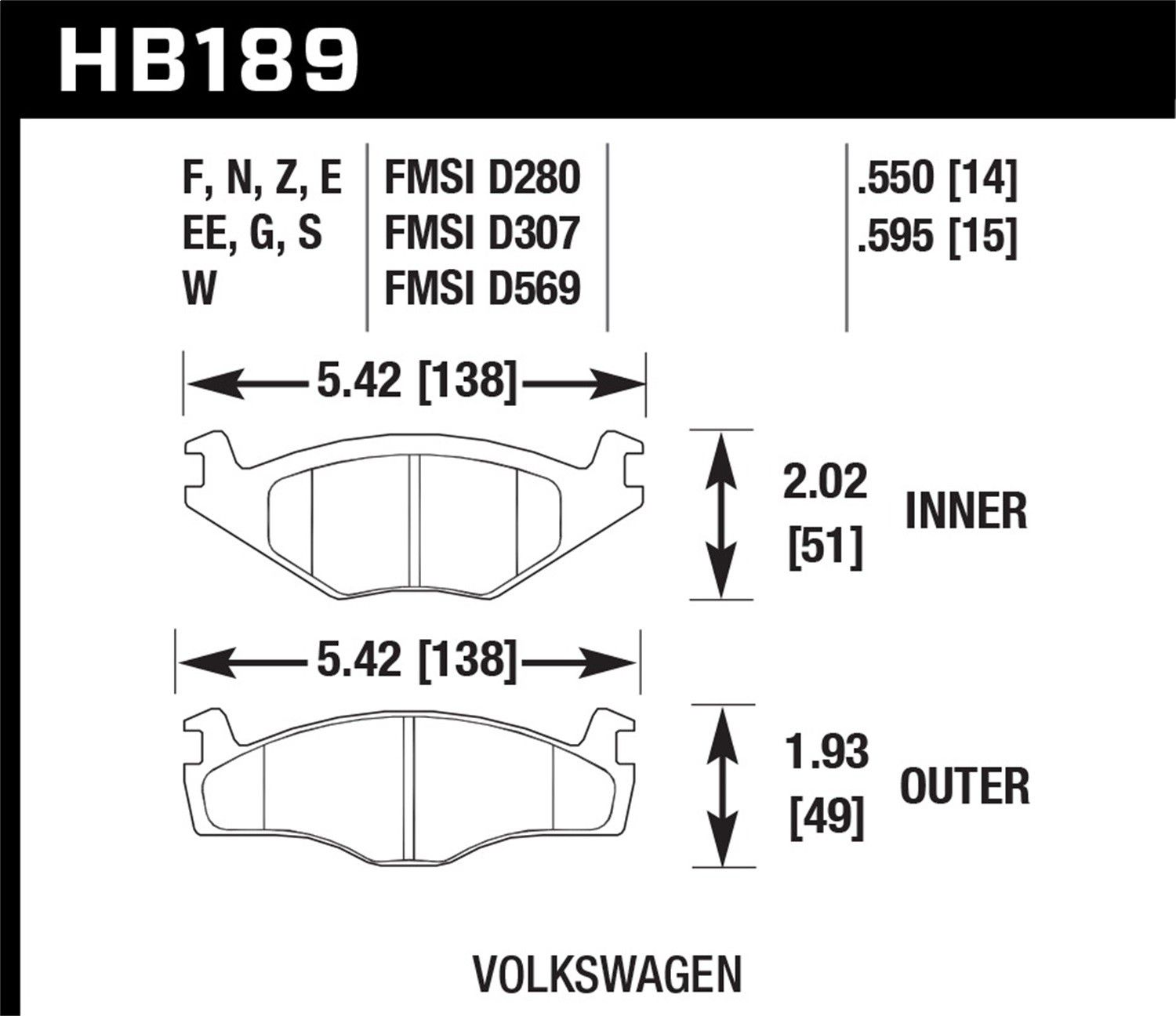 1984, 1983, 1982, 1981, 1980 Volkswagen Rabbit Convertible Disc Brake Pad Set