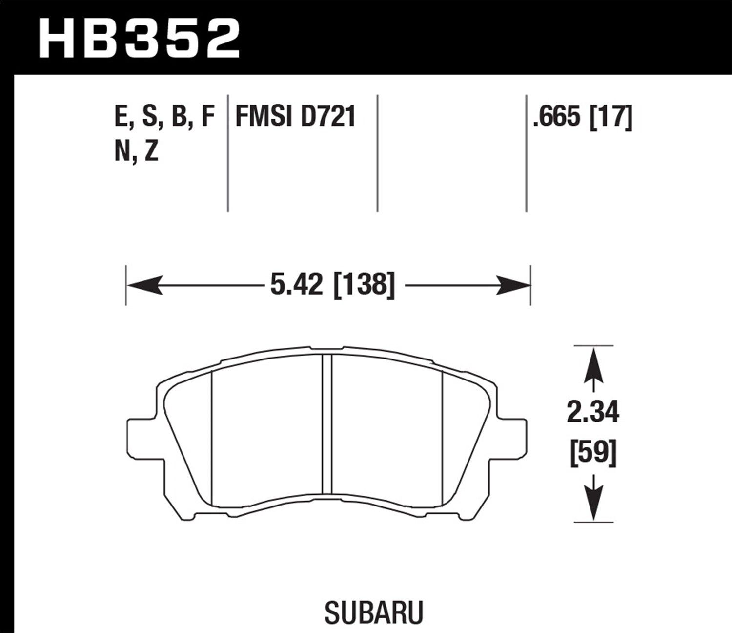 2002, 2001, 2000, 1999, 1998 Subaru Forester Disc Brake Pad Set
