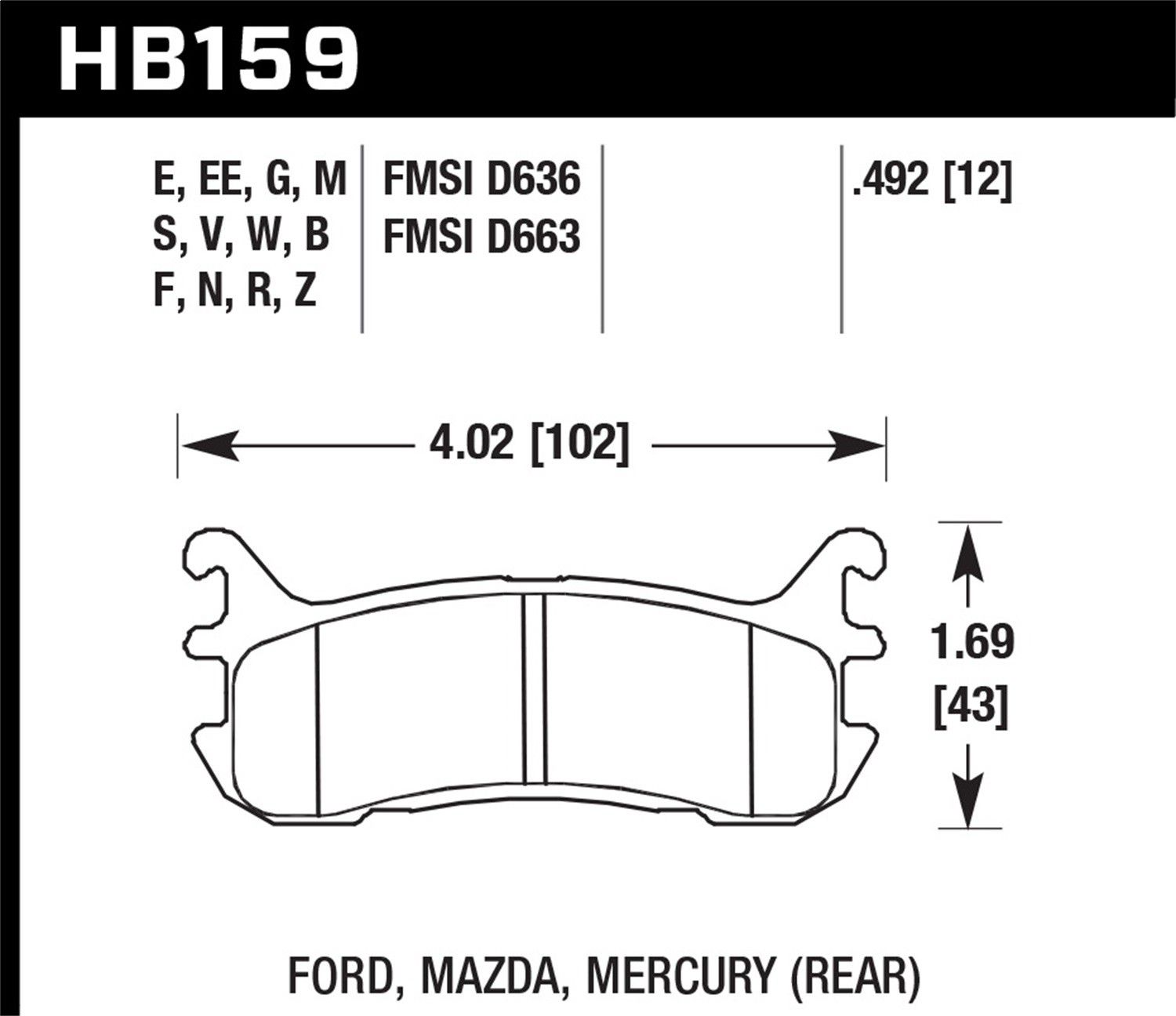 2005, 2004, 2003, 2002, 2001, 2000, 1999, 1998, 1997, 1996, 1995, 1994 Mazda Miata Disc Brake Pad Set