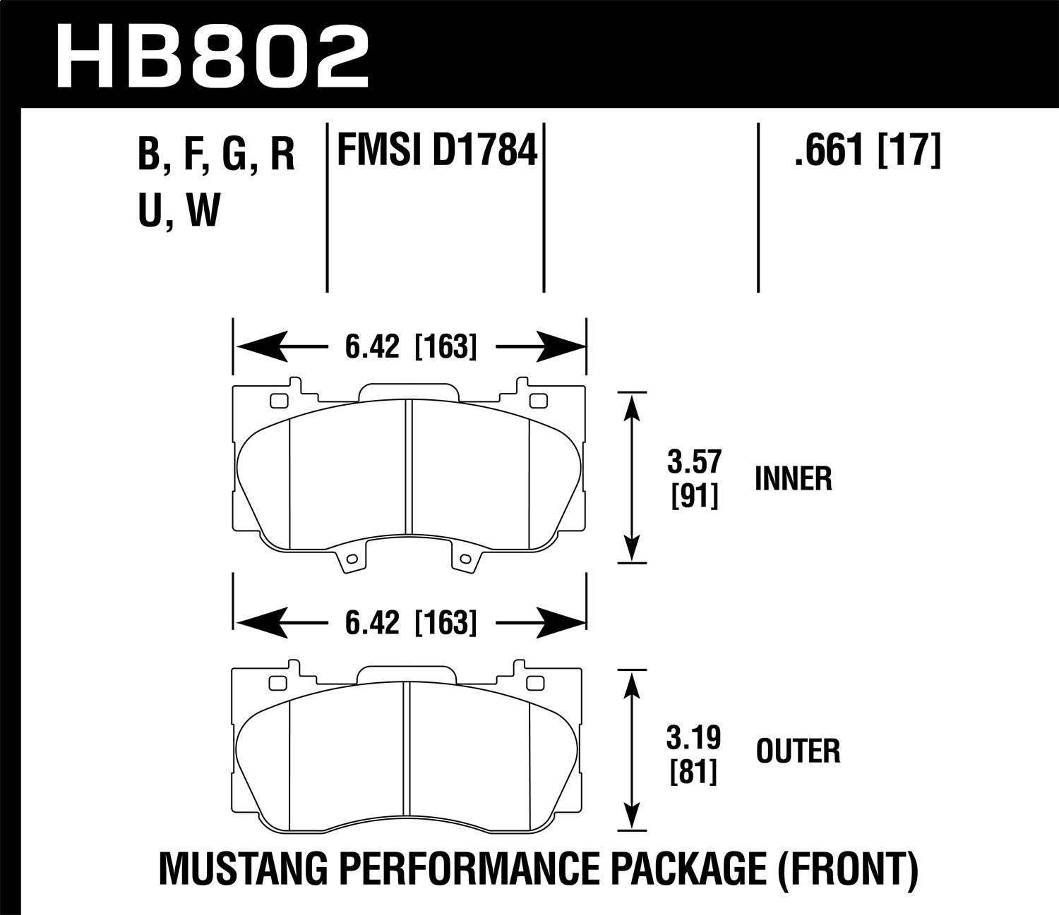 2019, 2018, 2017, 2016, 2015 Ford Mustang Disc Brake Pad Set