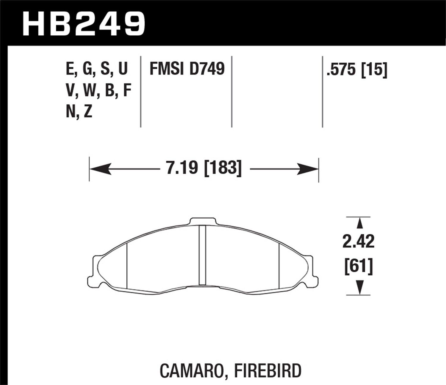 2002, 2001, 2000, 1999, 1998 Pontiac Firebird Disc Brake Pad Set