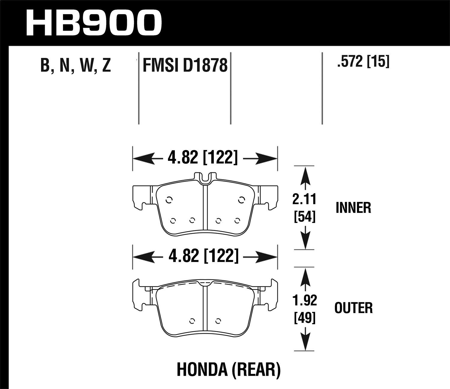 2019, 2018, 2017, 2016 Honda Civic Disc Brake Pad Set